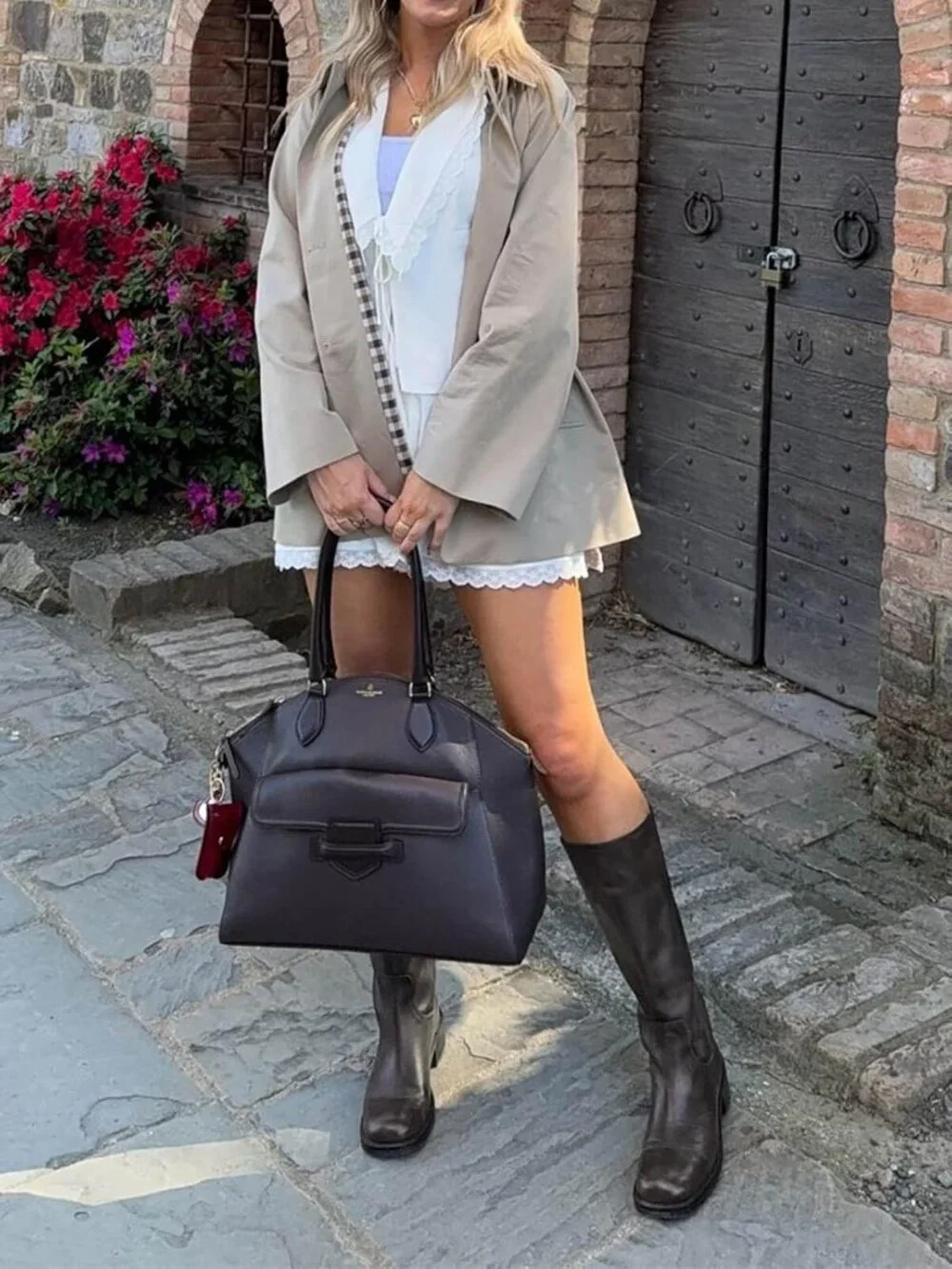 Women Blackish Brown Square Toe Chunky Low Block Heel Comfortable Knee High Boot